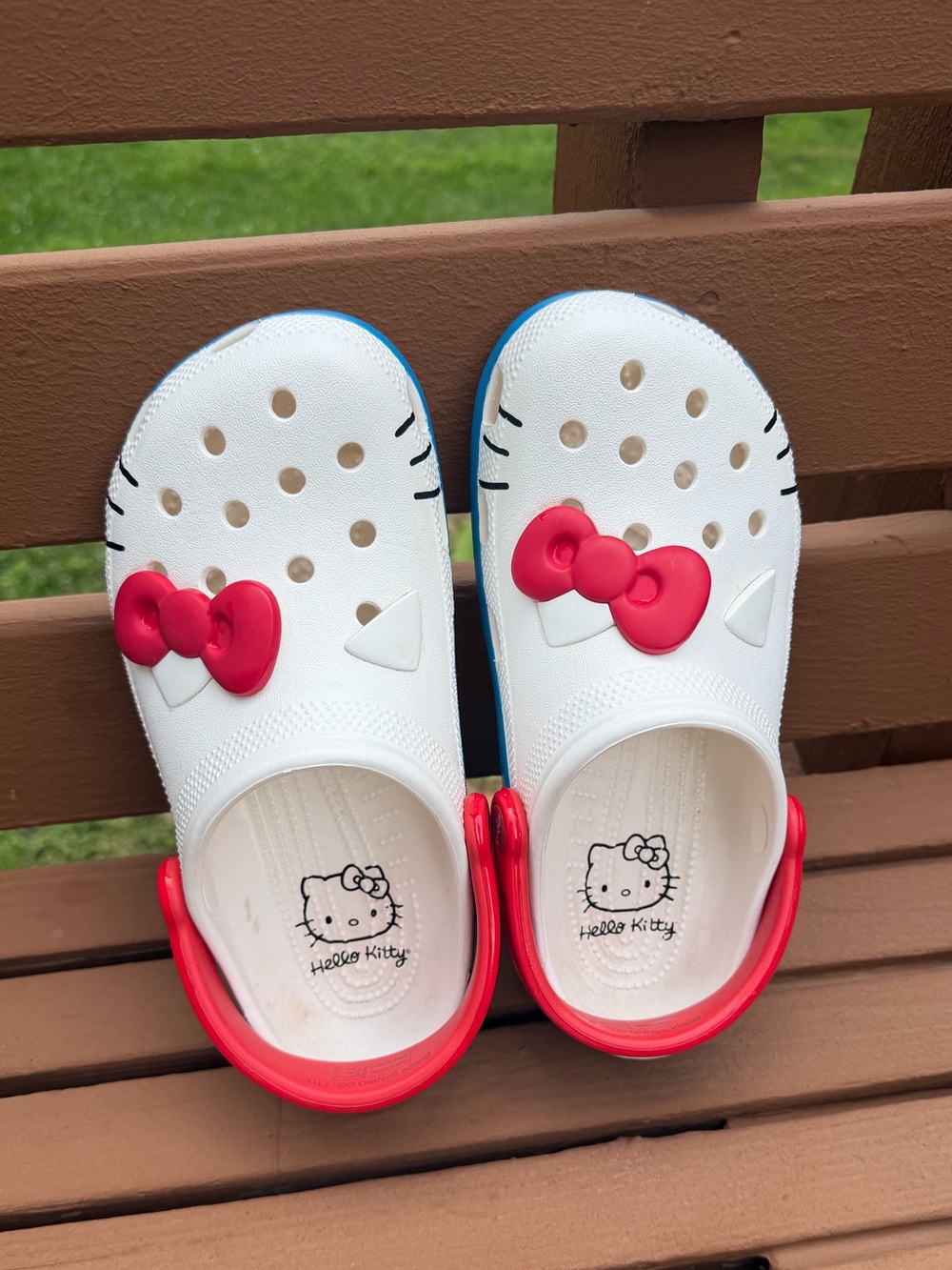 Hello Kitty White Crocs with Red Bows and Blue Trim